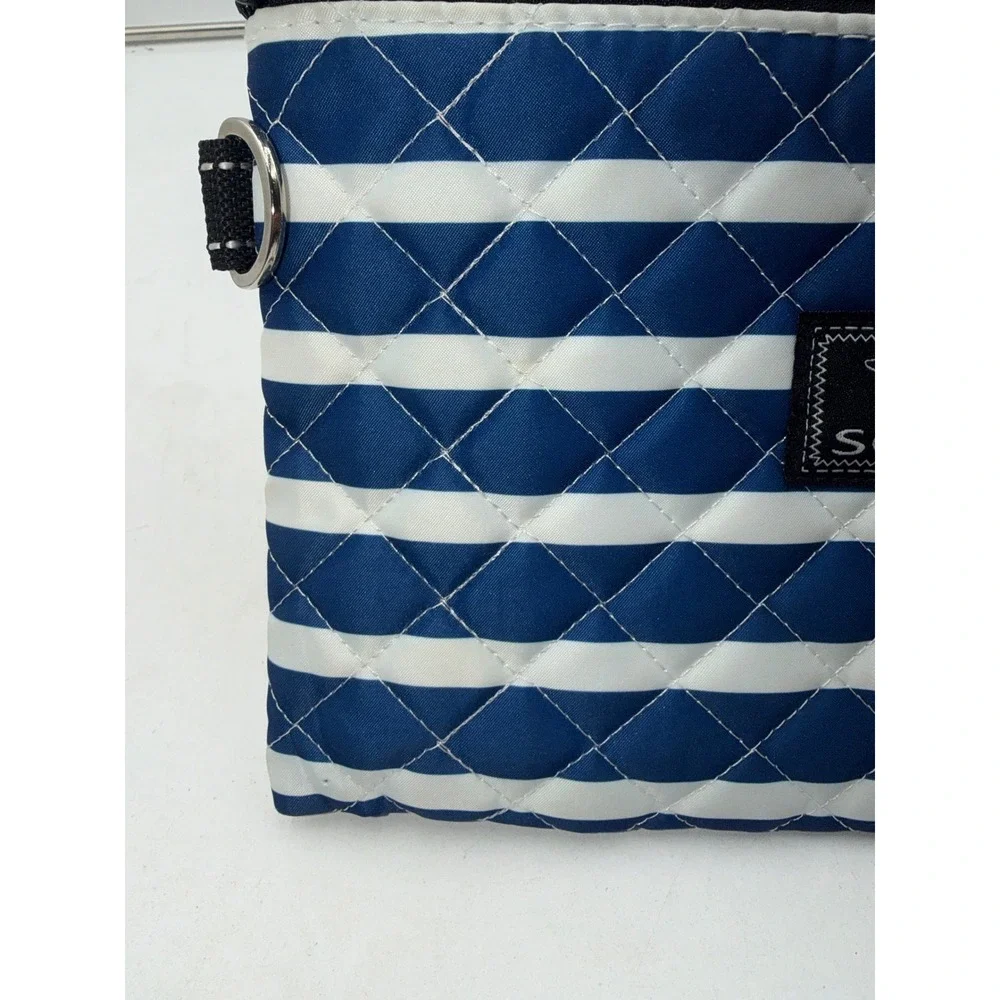 Scout Quilted Zipper Pouch Navy Blue White Nautical Stripe D-Ring Accessory Bag